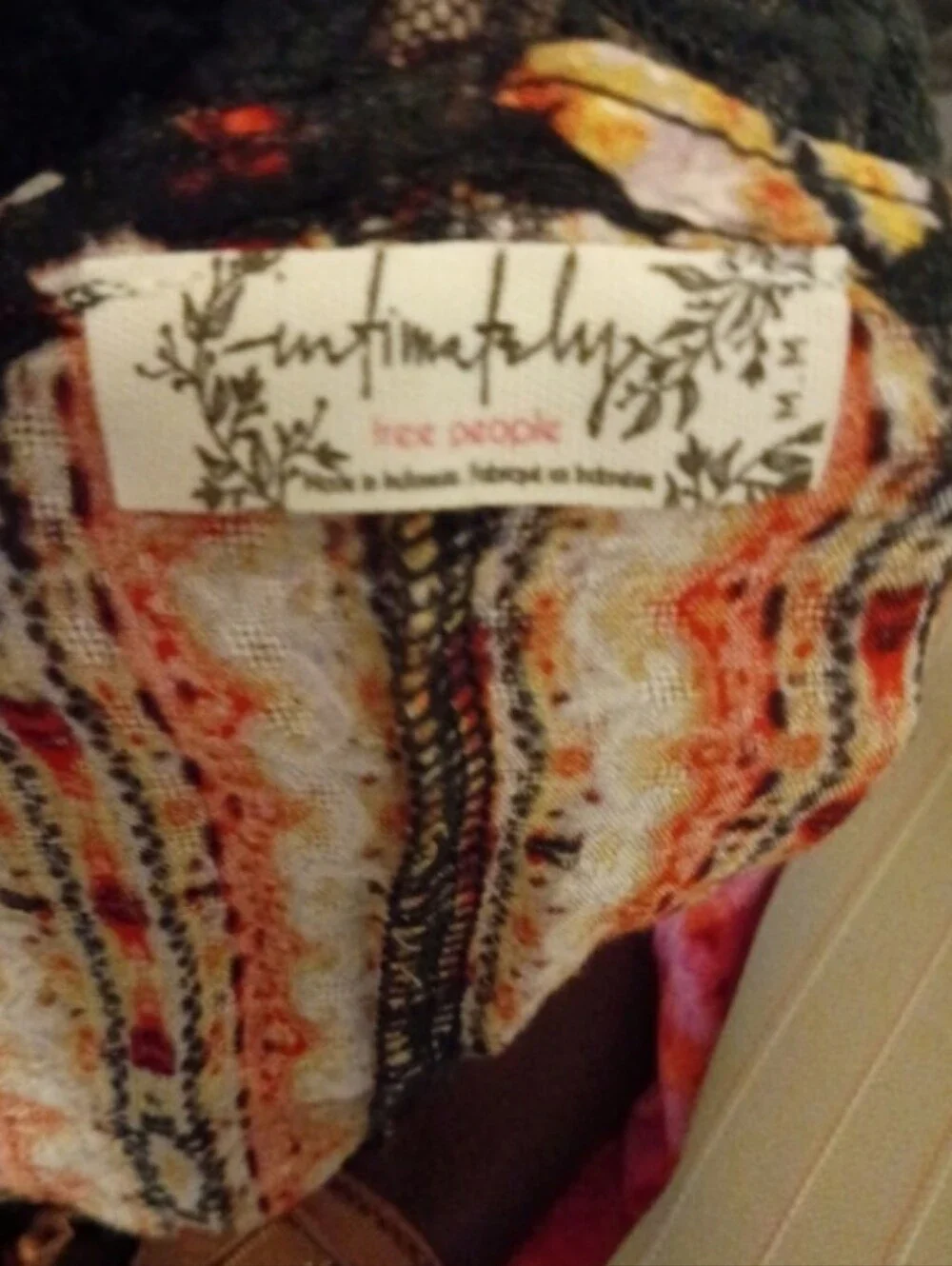 Free People Red Multi Floral Paisley Slip Dress with Black Lace Song Bird